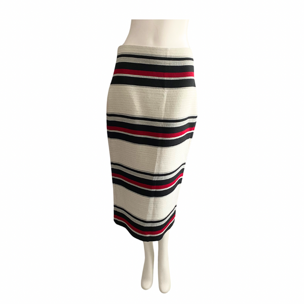 Zara Stripe Pencil Skirt White Red Multi SIZE M