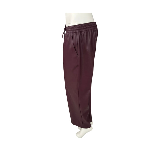 Gallery Faux Leather Drawstring Wide Leg Trousers Burgundy Size 12 - New