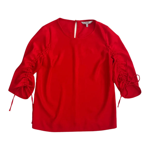 Coast Ruched Tie Sleeve Top Red SIZE 8 - Preloved