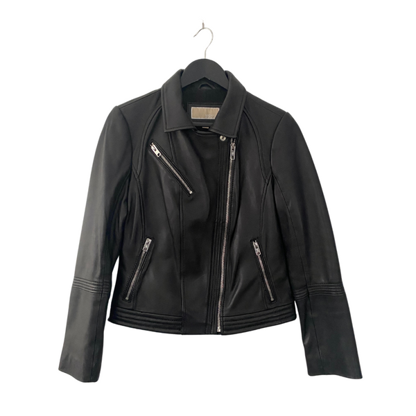 MICHAEL KORS Leather Biker Jacket Black SIZE M