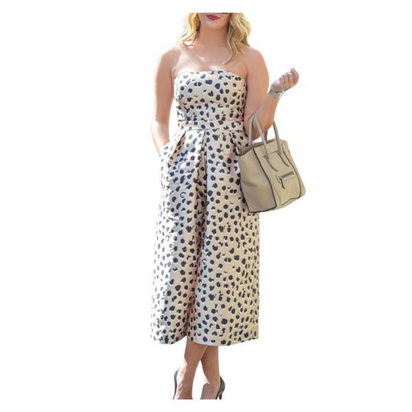 C/MEO COLLECTIVE Leopard Print Strapless Wide Leg Jumpsuit Gold SIZE L - New