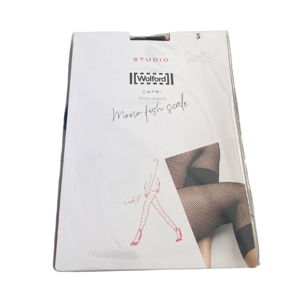 Wolford Mono Fishnet Footless Tights Leggings Black SIZE S