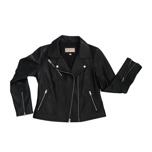 MICHAEL KORS Leather Biker Jacket Black SIZE M