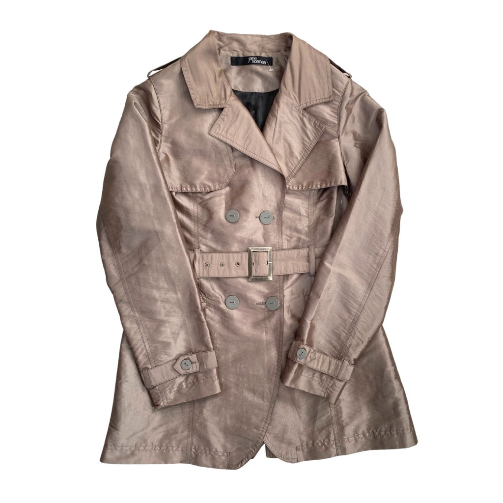 Metallic Lightweight Trench Coat Taupe SIZE 14 - Preloved