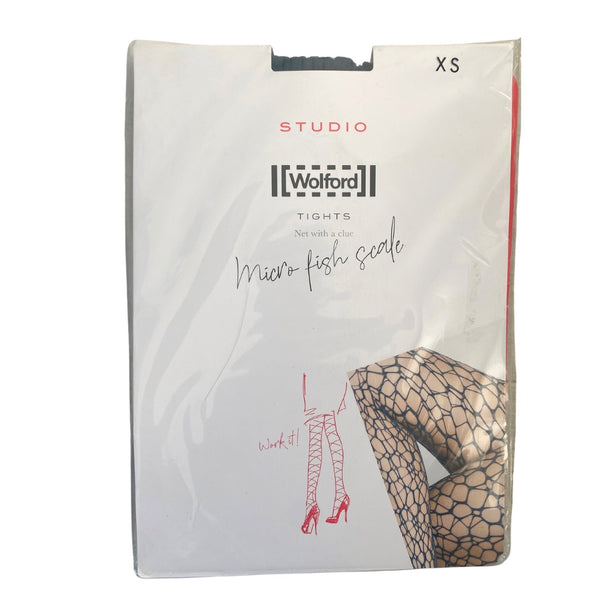 Wolford Micro Fish Scale Tights Blue SIZE XS
