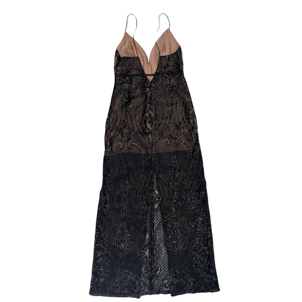TopShop Sequins Maxi Dress Black Nude SIZE 12