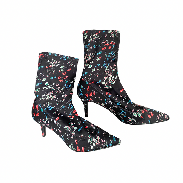 Floral Kitten Heel Sock Boots Black SIZE 41 - New