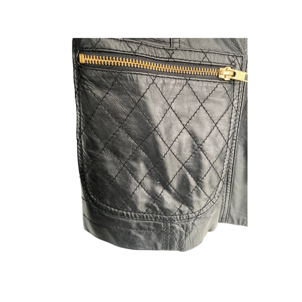 River Island Leather Midi Biker Jacket Black SIZE 12 Preloved