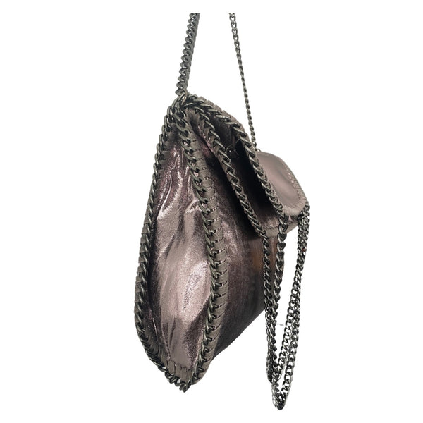 Chain Trim Shoulder Tote Bag Metallic Grey - New