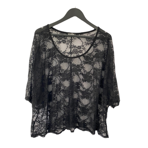 Oversized Lace Batwing Top Black SIZE S/M
