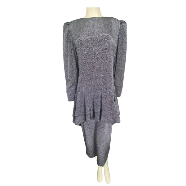 Vintage Peplum Dress 80s Navy SIZE 12