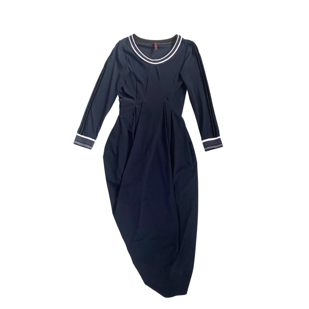 High-Tech Draped Asymmetric Midi Dress Navy SIZE 12 - New
