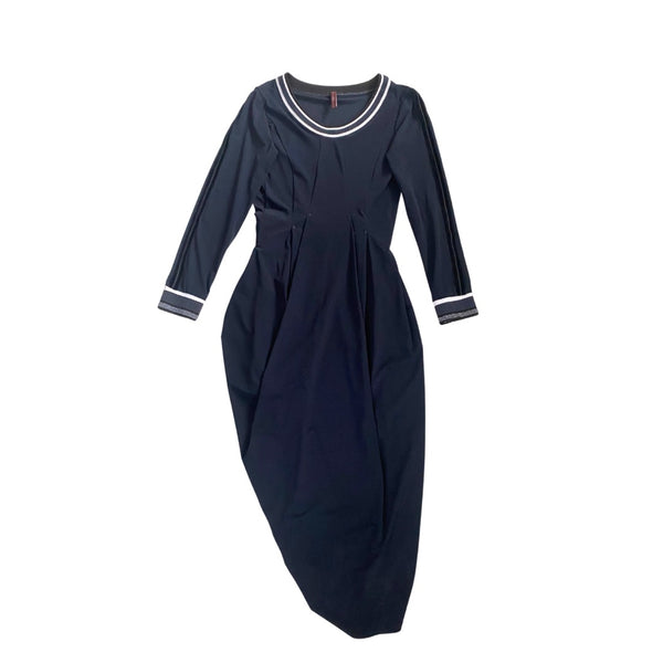 High-Tech Draped Asymmetric Midi Dress Navy SIZE 12 - New