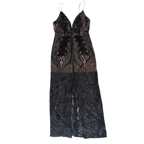 TopShop Sequins Maxi Dress Black Nude SIZE 12