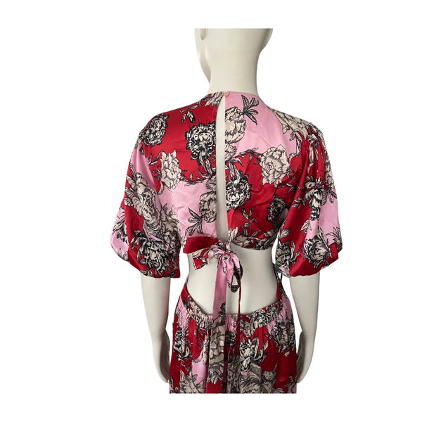 Influence Cut-out Floral Midi Dress Red Pink SIZE 12 - New