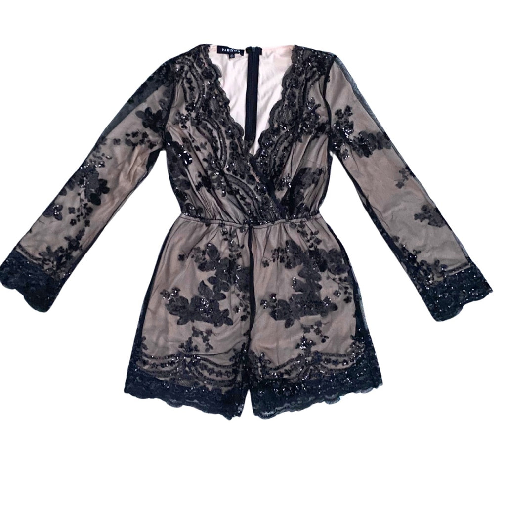 Sequins Shorts Playsuit Black Nude SIZE 8 | 10 | 12 | 14