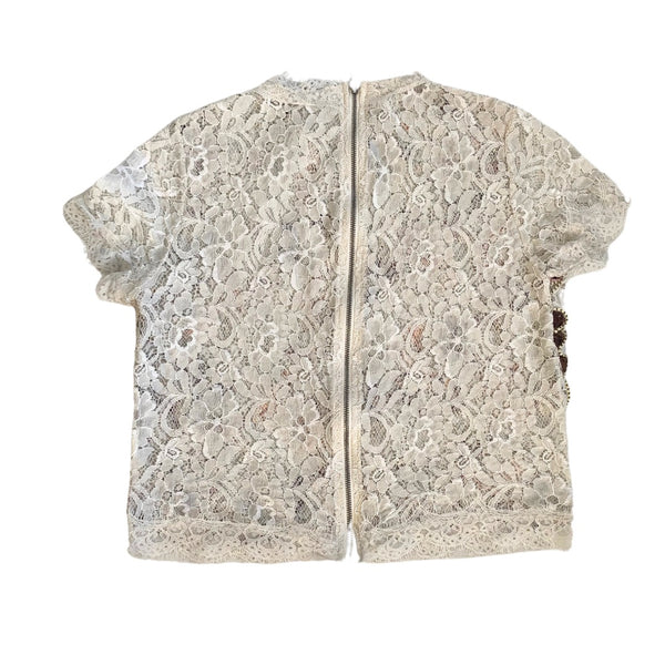 Zara Embroidered Front Lace Crop Top Cream SIZE S- Preloved