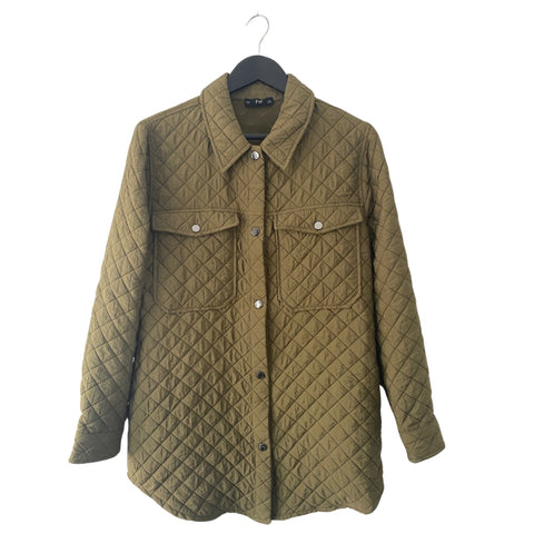 Quilted Oversized Shirt Jacket Khaki Green SIZE 10 - Preloved