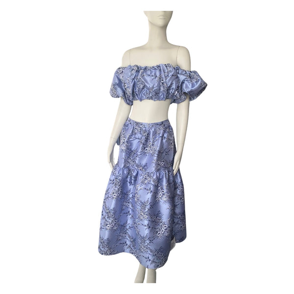 ASOS Floral Jacquard Crop Top & Midi Skirt Co-ord Blue SIZE 8 - New