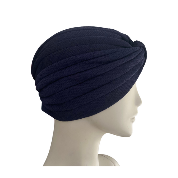 Diamond Knot Fabric Turban Hat Navy ONE SIZE - New