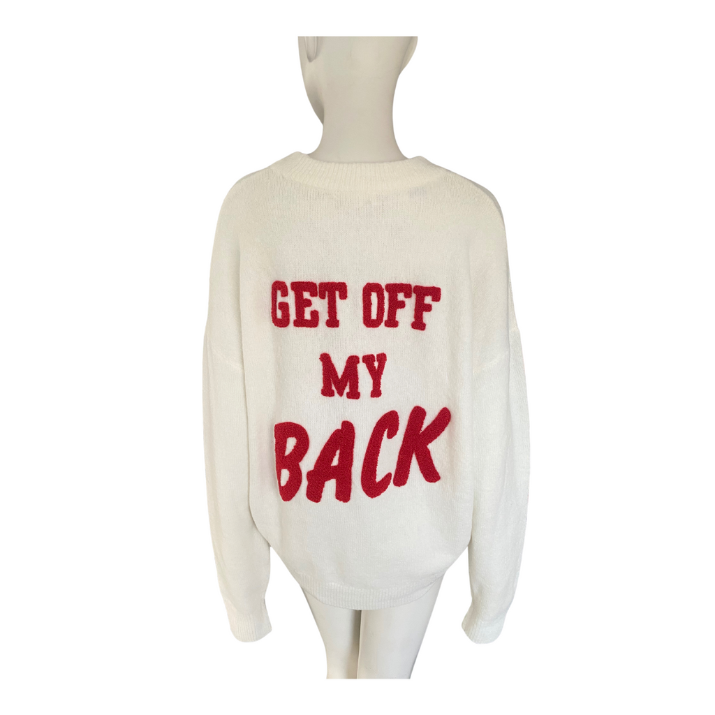 H&M Slogan Jumper “Get Off My Back” Cream Red SIZE M - New