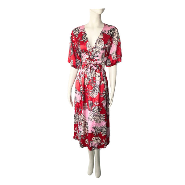 Influence Cut-out Floral Midi Dress Red Pink SIZE 12 - New
