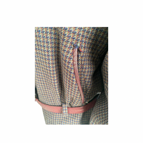 80s Check Contrast Wool Leather Jacket Burgundy SIZE 12 - Vintage