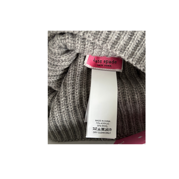 KATE SPADE Pearl Cluster Knitted Beanie Hat & Mittens Gift Set Grey - New
