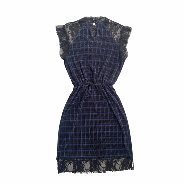 Check Lace Mini Dress Navy SIZE 8 - New