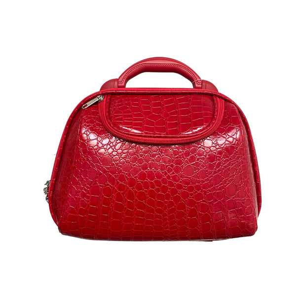 Croc Print Travel Shoulder Bag Cosmetic Beauty Case Red - New