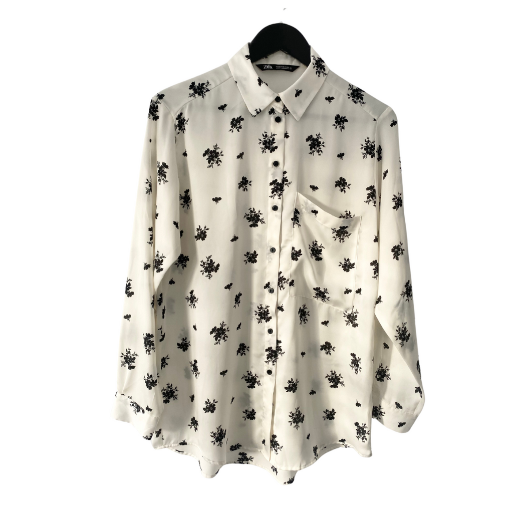 Zara Floral Print Shirt Cream SIZE S