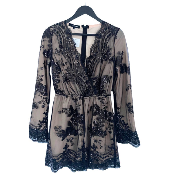 Sequins Shorts Playsuit Black Nude SIZE 8 | 10 | 12 | 14