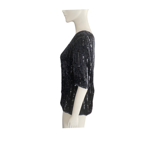 Vintage Short Sleeve Sequins Top Navy SIZE 14