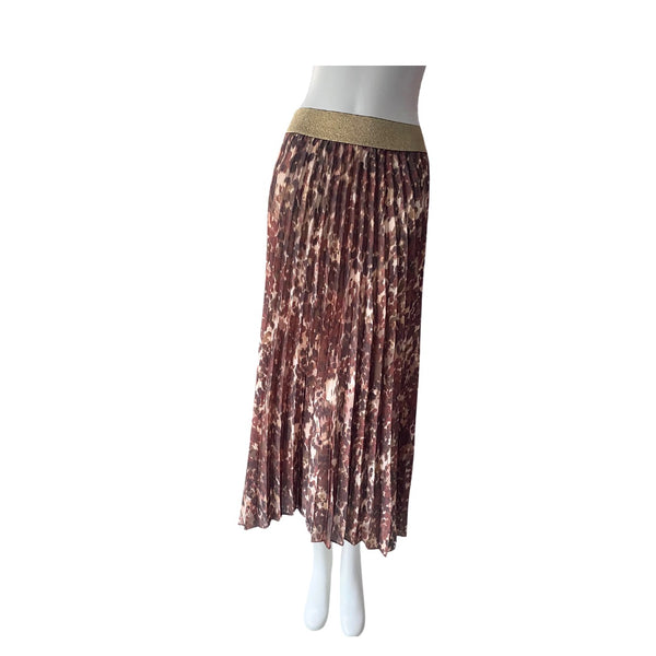 Camo Print Pleated Midi Skirt Brown SIZE 8 - Preloved