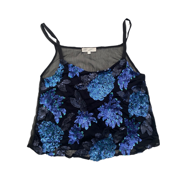Sequins Sheer Floral String Cami Top Blue Black SIZE S | M | L