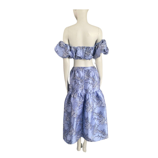 ASOS Floral Jacquard Crop Top & Midi Skirt Co-ord Blue SIZE 8 - New