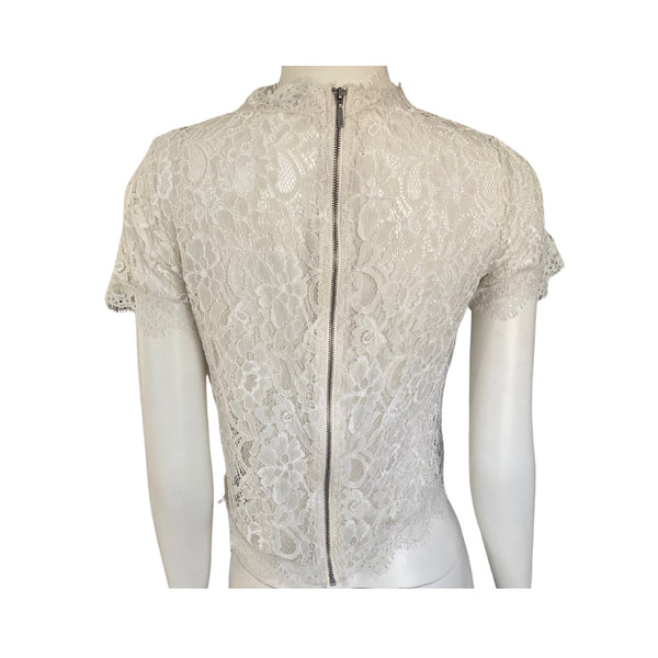 Zara Embroidered Front Lace Crop Top Cream SIZE S- Preloved