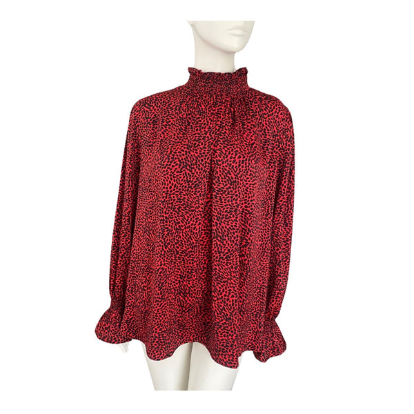 H&M High Neck Leopard Print Blouse Red SIZE XL - Preloved
