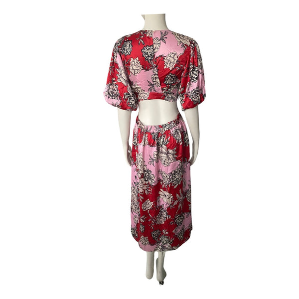 Influence Cut-out Floral Midi Dress Red Pink SIZE 12 - New