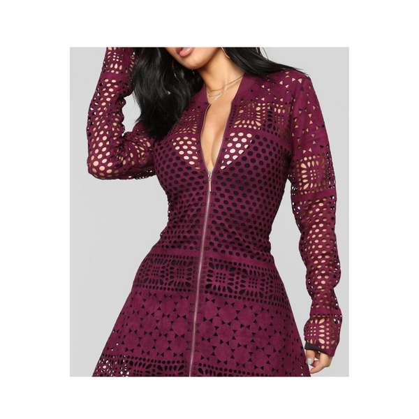 Cut-out High Low Top Cardigan Burgundy SIZE S - New