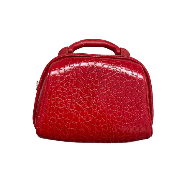 Croc Print Travel Shoulder Bag Cosmetic Beauty Case Red - New