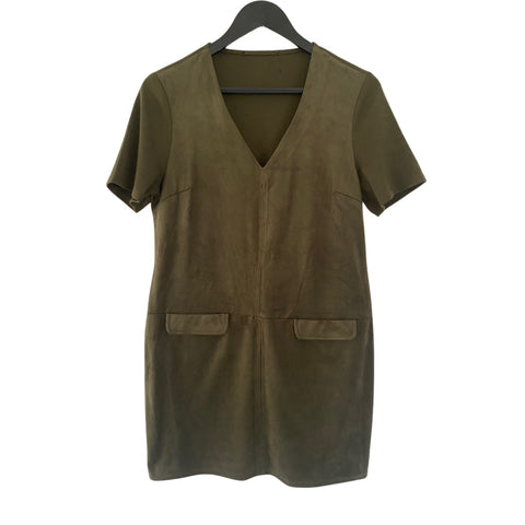 V Neck Shift Dress Khaki Green SIZE 12 - New