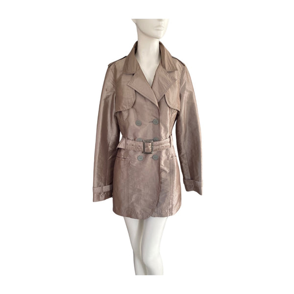 Metallic Lightweight Trench Coat Taupe SIZE 14 - Preloved