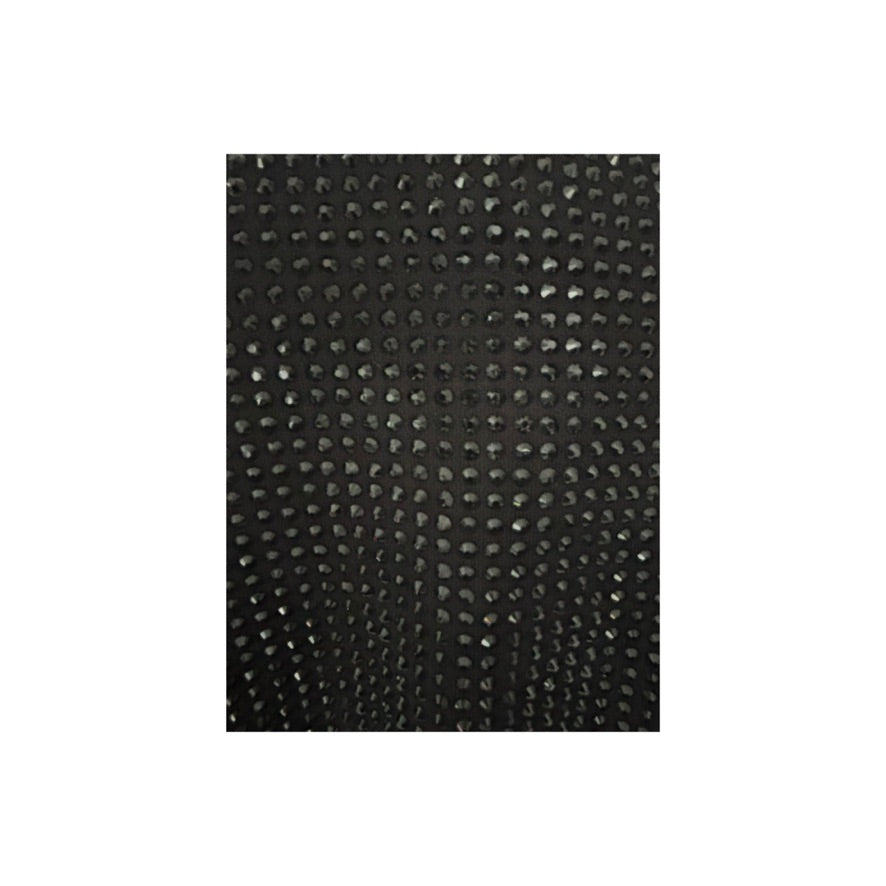 Black textured material swatch on a white background