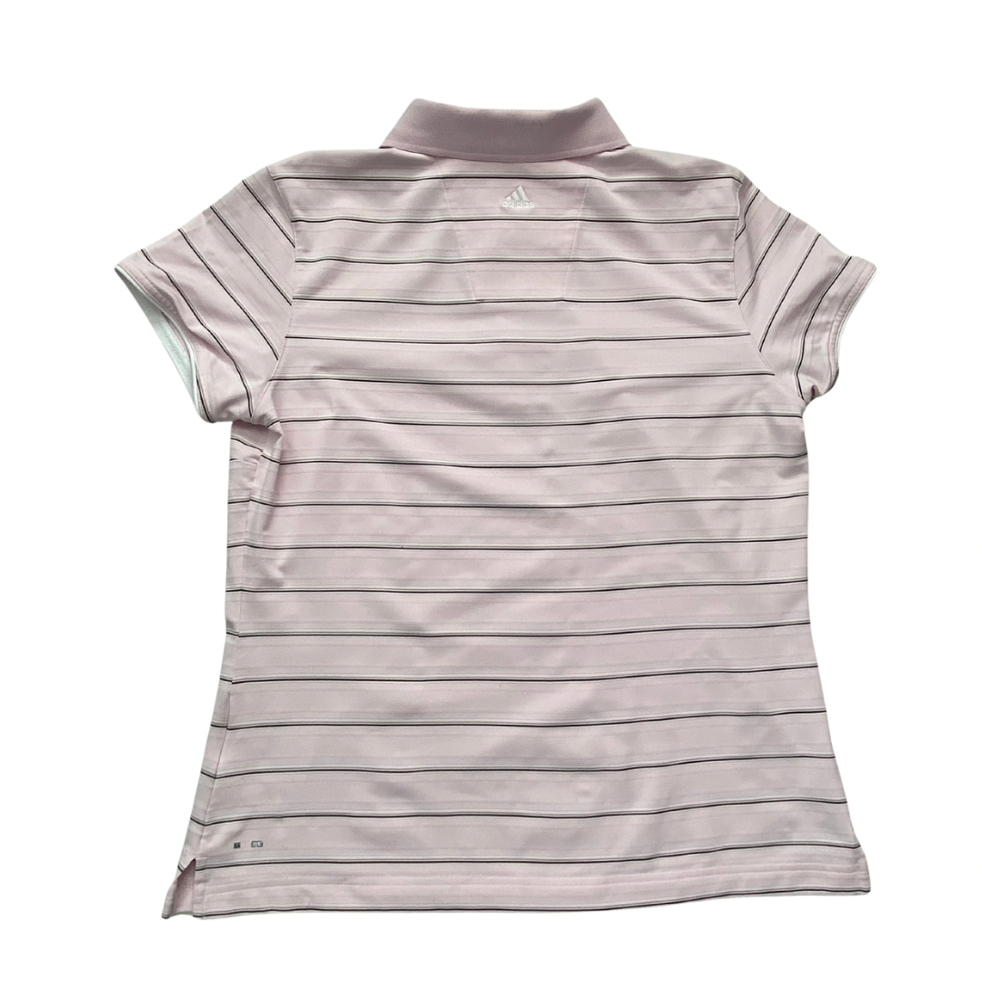 Light pink striped polo shirt on a white background