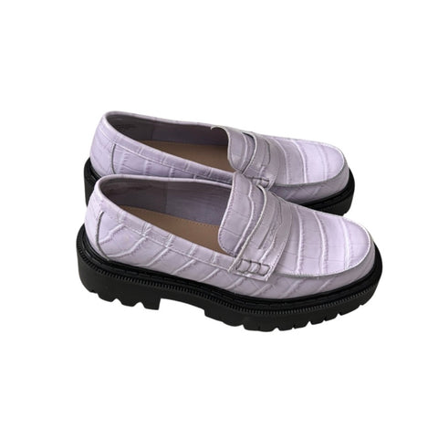 Aldo Croc-Embossed Leather Loafers Lilac Size 37 - Preloved