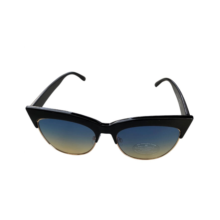 Black cat-eye sunglasses with gradient lenses on a white background