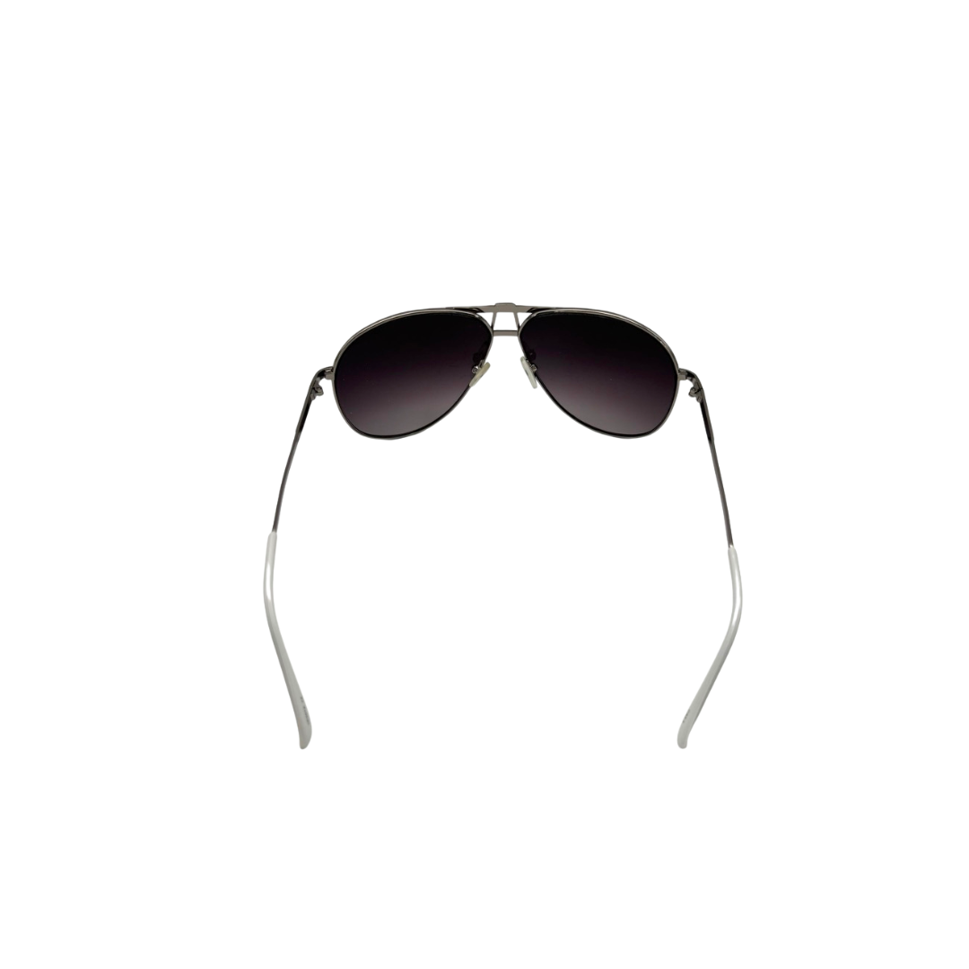 Aviator sunglasses with dark lenses on a white background