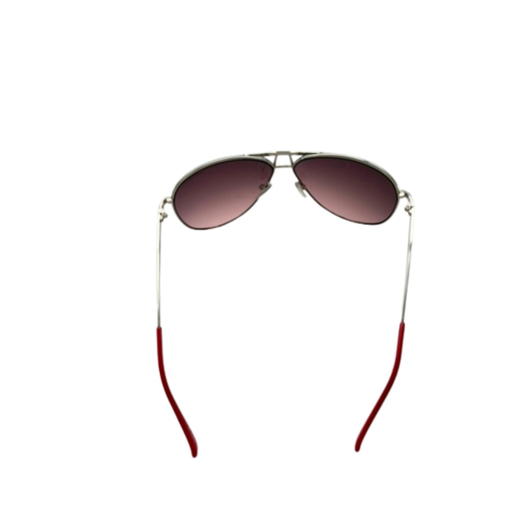 Aviator sunglasses with red arms on a white background