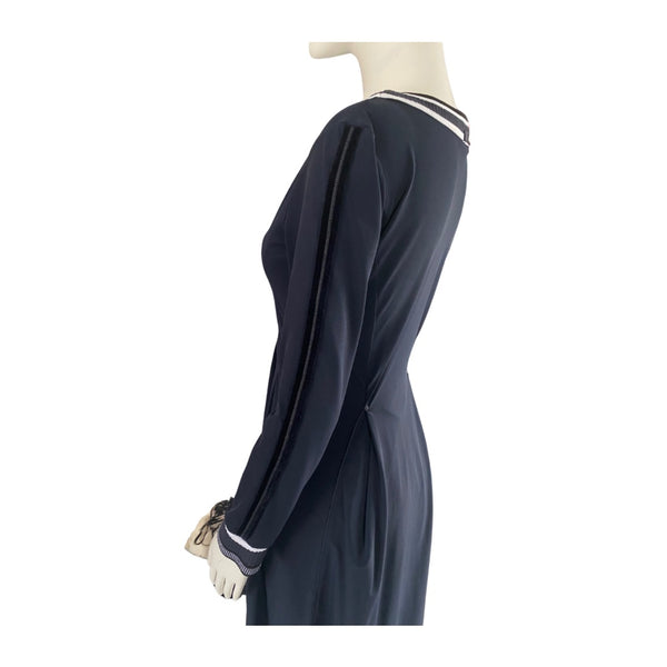 High-Tech Draped Asymmetric Midi Dress Navy SIZE 12 - New